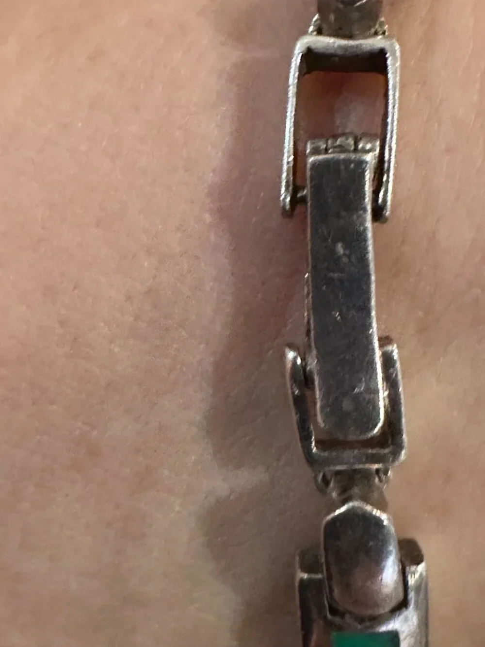 Vintage Sterling Silver 925 Natural Green Chalcedony Inlay 7 Link Heavy Bracelet